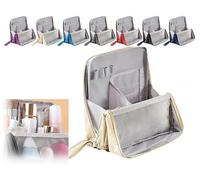 Trousse de maquillage verticale avec poignée - Organiseur de cosmétiques sur pied étanche avec compartiments, grande capacité en tissu Oxford pour voyage et maison, beige, Trousse de maquillage