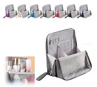 Trousse de maquillage verticale avec poignée - Organiseur de cosmétiques sur pied étanche avec compartiments, grande capacité en tissu Oxford pour voyage et maison, gris, Trousse de maquillage