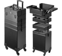 VEVOR Mallette de Maquillage à Roulettes 5en1 Valise de Rangement Aluminium Boîte Trousse Maquillage Professionnelle Voyage Roues Pivotantes 360° Tige de Traction Réglable Cadeau de Maquillage, Noir