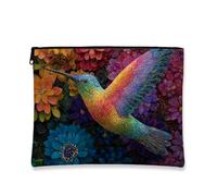 Trousse de maquillage vibrante en forme de colibri, pochette de voyage florale colorée pour femme, petite trousse de toilette portable en toile avec fermeture éclair, cadeau de printemps, Arc-en-ciel