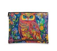 Trousse de maquillage vibrante en forme de hibou, pochette cosmétique artistique florale pour femme, organiseur portable en toile avec fermeture éclair, trousse de toilette de voyage de printemps