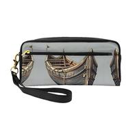 Trousse de maquillage - Vieux bateaux vikings en cuir imprimé petite trousse de maquillage pour voyage, organiseur de toilette avec pochette à fermeture éclair, noir, taille unique, noir, taille