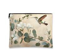 Trousse de maquillage vintage à motif floral, motif colibri et eucalyptus, pochette de voyage pour femme, organiseur portable en toile à fermeture éclair, support de toilette pour soins de la peau