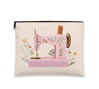 Trousse de maquillage vintage à motif floral - Motif machine à coudre - Pochette de voyage portable en toile avec fermeture éclair pour femme - Cadeau pour les festivals de printemps, pêche, 7x9 Inch
