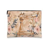 Trousse de maquillage vintage à motif floral, pochette de voyage pour femme, organiseur portable en toile avec fermeture éclair, trousse de toilette cadeau de printemps, pêche, 7x9 Inch, Machine à