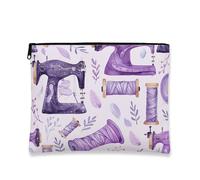 Trousse de maquillage vintage à motif floral violet pour machine à coudre pour femme, organiseur portable en toile avec fermeture éclair, trousse de toilette artisanale, violet, 7x9 Inch, Machine à