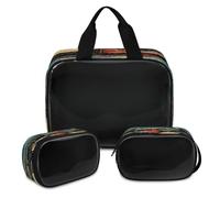 Trousse de maquillage vintage aquarelle océan pour homme et femme - Trousse de toilette translucide - Trousse de douche - 3 pièces - Organiseur de toilette de voyage, couleur, XL, Trousse de