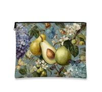 Trousse de maquillage vintage avec bouquet de fruits, pochette de voyage florale botanique pour femme, organiseur compact en toile à fermeture éclair, parfaite pour les cadeaux de printemps, les soins