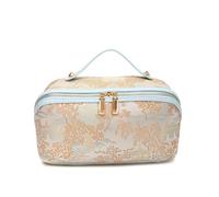 Trousse de maquillage vintage avec broderie jacquard, grande capacité, trousse de maquillage de voyage avec poignée, organiseur de produits de toilette portable pour femme, sac de rangement de