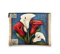 Trousse de maquillage vintage Calla Lily avec fleurs rouges et blanches, pochette de maquillage de voyage artistique pour femme, petite pochette portable en toile avec fermeture éclair, cadeau de