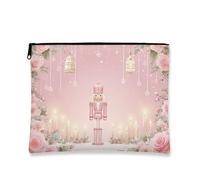 Trousse de maquillage vintage Casse-noisette Peach Roses Vacances Cosmétiques Pochette de voyage pour femme Petite toile Portable Organiseur à fermeture éclair, pêche, 7x9 Inch, Casse-noisette