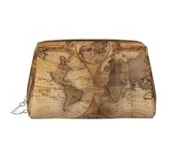Trousse de maquillage vintage en cuir avec fermeture éclair et motif carte du monde pour la maison, les voyages, pour organiser les articles de toilette divers, blanc, Taille unique