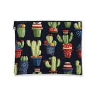 Trousse de maquillage vintage en forme de cactus vert sud-ouest - Organiseur de voyage à fermeture éclair pour femme - Pochette portable en toile - Cadeau d'été - Trousse de toilette pour festivals