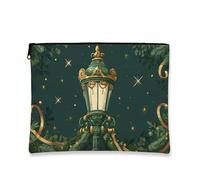 Trousse de maquillage vintage en forme de lanterne verte de Noël pour femme, petite trousse de toilette portable en toile à fermeture éclair, trousse de toilette festive, vert, 7x9 Inch, Lanterne
