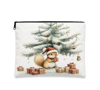 Trousse de maquillage vintage en forme d'écureuil de Noël, pochette de voyage mignonne pour femme, organiseur portable en toile avec fermeture éclair, trousse de toilette de vacances, 17,8 x 22,9 cm
