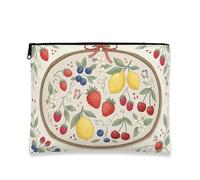 Trousse de maquillage vintage en toile avec fermeture éclair pour femme, trousse de toilette pour soins de la peau printaniers, jaune, 7x9 Inch, Fruits