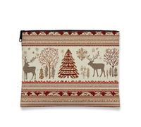 Trousse de maquillage vintage festive, motif cerf rouge et arbre, pochette de voyage pour femme, petite pochette portable en toile à fermeture éclair, trousse de toilette pour les vacances, Rouge, 7x9