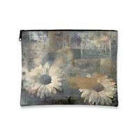 Trousse de maquillage vintage marguerite grise pour femme, petite trousse de voyage portable en toile avec fermeture éclair, parfaite pour un usage quotidien ou comme cadeau, gris, 7x9 Inch, Daisy