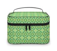 Trousse de Maquillage Vintage Marocaine Verte à Motif Floral pour Femme, avec Compartiments et poignée, Trousse de Toilette imperméable en Cuir Souple pour Soins de la Peau, pour Voyage, Camping, ma