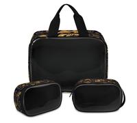 Trousse de maquillage vintage motif dragon chinois pour homme et femme - Trousse de toilette translucide - 3 pièces, couleur, XL, Trousse de maquillage
