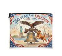 Trousse de maquillage vintage patriotique, 250 ans de liberté, aigle et chien, pochette de voyage pour femme, trousse de toilette portable en toile avec fermeture éclair, 17,8 x 22,9 cm