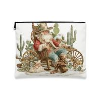 Trousse de maquillage vintage Père Noël, pochette de voyage rustique pour femme, petite trousse de toilette portable en toile avec fermeture éclair, trousse de toilette pour festival de Noël, blanc