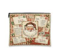 Trousse de maquillage vintage Père Noël Pôle Nord 17,8 x 22,9 cm | Collage de courrier vintage, pochette de maquillage zippée, papeterie du Pôle Nord, motif écossais rouge