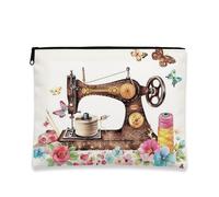 Trousse de maquillage vintage pour machine à coudre - Portable - Motif floral - Petite fermeture éclair - Pour travaux manuels et voyages, blanc, 7x9 Inch, Machine à coudre