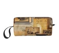 Trousse de maquillage vintage résistante à l'eau - Organiseur de toilette de voyage pour femmes et hommes - Pochette de rangement rétro pour journaux cosmétiques avec fermeture éclair - Petit sac à
