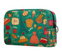 Trousse de maquillage vintage rétro Paris Tour Eiffel Gâteau d'amour pour femme, trousse de toilette de voyage, grande pochette de maquillage pratique avec fermeture éclair, multicolore,