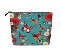 Trousse de maquillage - Violet Lavande Floral Imprimé Fleurs Faux Chanvre Organisateur de Toilette Voyage Un Pack pour Multiples Usages, Rangement Quotidien, Poule papillon volant parmi les fleurs