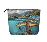Trousse de Maquillage Voyage Grande capacité Motif Tortue nageuse pour Femmes, imperméable, en Imitation chanvr e Simple épaisseur, avec