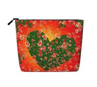 Trousse de Maquillage Voyage Grande capacité Red and Green Love pour Femmes, imperméable, en Simili Chanvre simpl e épaisseur,