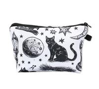 Trousse de maquillage Wasise - Gothique - Magique - Chat noir - Etoiles - Lune - Balai - Bougie - Toile d'araignée - Cadeau pour femme - Noir