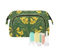Trousse de maquillage William Morris style Bahamas jaune sureau fleur verte fermeture éclair grande trousse de maquillage pour femme portefeuille pour cartes et clés