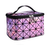 Trousse de Maquillage Women PU Sequin Makeup Bag Fashion Square Travel Portable Storage Toiletries Cosmetic Tote Waterproof Make-Up Cases pour Femme(Pink)