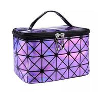 Trousse de Maquillage Women PU Sequin Makeup Bag Fashion Square Travel Portable Storage Toiletries Cosmetic Tote Waterproof Make-Up Cases pour Femme(Purple)