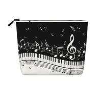Trousse de maquillage zippée noire et blanche avec note de musique de grande capacité, faux chanvre pochette de voyage pour usage quotidien pour femme