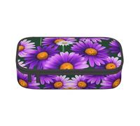 Trousse de papeterie durable à fermeture éclair pour enfants avec imprimé marguerites violettes pour fournitures de bureau.
