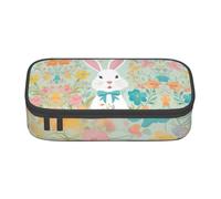 Trousse de papeterie durable à fermeture éclair pour enfants, motif lapin de Pâques, trousse à crayons pour fournitures de bureau.