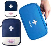 Trousse de premiers secours de voyage en bleu, set de 3 pièces, tissu imperméable, dimensions : 24x14x8 cm, 18x13x3 cm et 14x11 cm