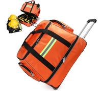 Trousse de premiers secours d'urgence avec roulettes, design réfléchissant, tige de traction télescopique, organisateur et bandoulière pour professionnels de la santé, Orange, L
