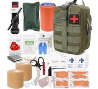 Trousse de premiers secours et de traumatologie IFAK avec garrot, bandage israélien de 15 cm, attelle, trousse tactique pour voiture, camping, randonnée et voyage avec sac MOLLE(Green)