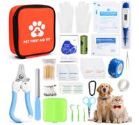 Trousse de Premiers Secours pour Chiens et Chats 105PCS pour à la Maison | Kit de Premier Secours pour Animaux avec Thermomètre Électronique Coupe-Griffes Trousse à Pharmacie Chien pour les Urgences