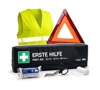 Trousse de premiers secours pour voiture avec triangle de signalisation et gilet de signalisation conforme à la norme DIN 13164:2022 | Valable pour 2025 | Boîte de premiers secours pour voiture