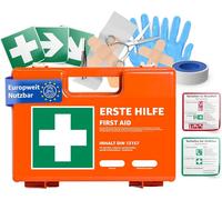 Trousse de premiers secours - Trousse DIN 13157 pour entreprises & établissements - Trousse de secours orange testée selon la norme actuelle - Avec autocollant & support mural