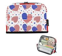 Trousse de rangement à crayons avec motif cœur inspiré du drapeau américain - Grande trousse à crayons avec fermeture éclair - Pochette à crayons pour adolescentes et filles - Fournitures de bureau