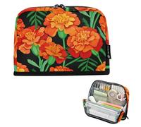 Trousse de rangement à crayons rouge vif orange fleurs de souci noir pochette à crayons trousse à crayons grande salle de classe sac à stylos garçons impression d'art papeterie enfants fournitures de