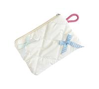 Trousse de rangement en polyester robuste avec nœud décoratif, portable, élégante pour un usage quotidien, pochette de maquillage en tissu, blanc, Taille unique