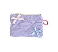 Trousse de rangement en polyester robuste avec nœud décoratif, portable, élégante pour un usage quotidien, pochette de maquillage en tissu, violet clair, Taille unique